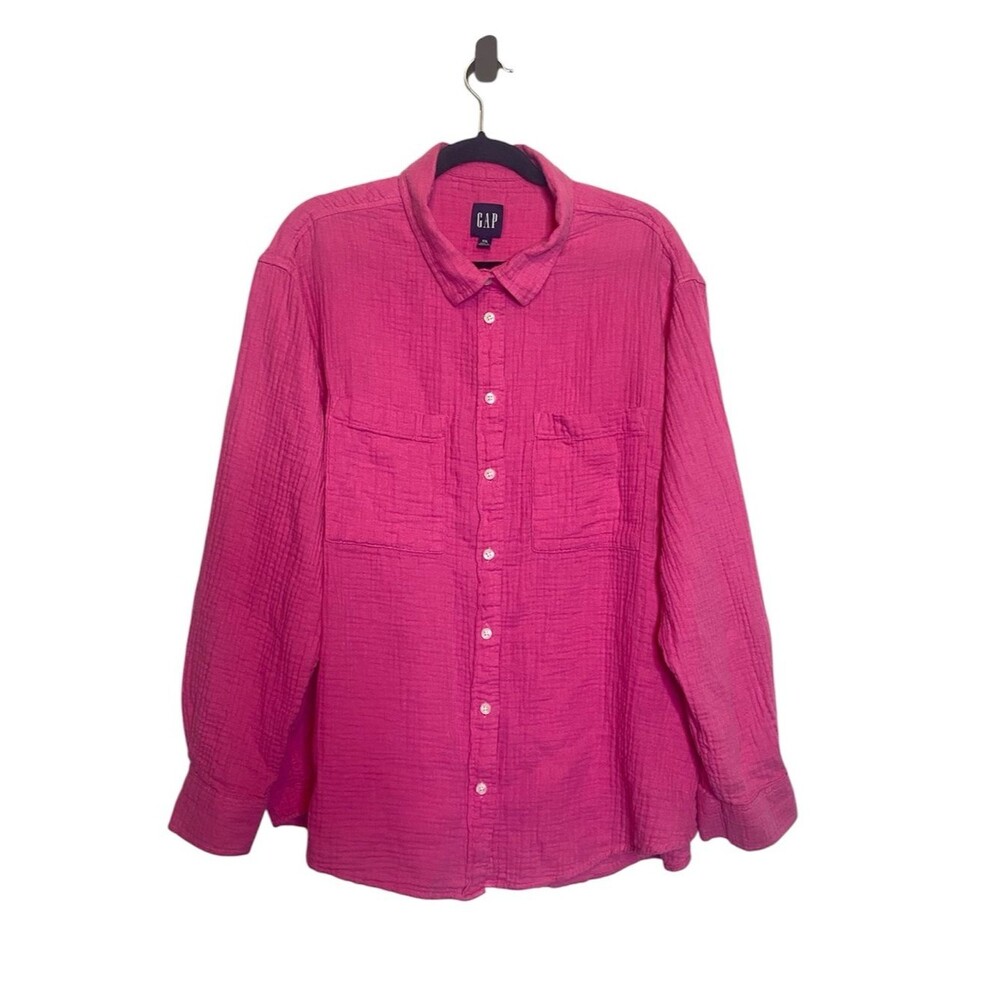 Gap 100% Cotton XXL Pink Button Down Gauzy Shirt Oversized Relaxed Plus Sized